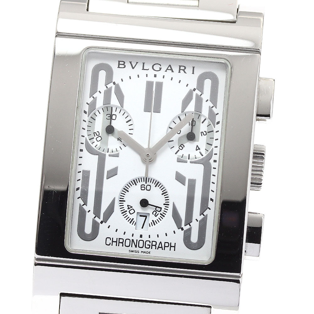 BVLGARI Rettangolo RTC49S Date Chronograph white Dial Quartz Men's Watch_900121