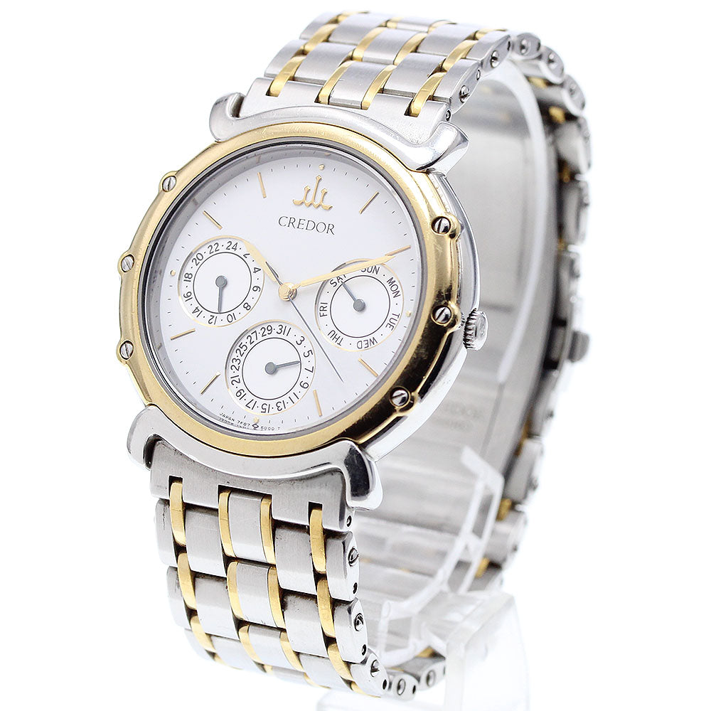 SEIKO CREDOR 7F87-6000 Day date Silver Dial Quartz Men's Watch_900157