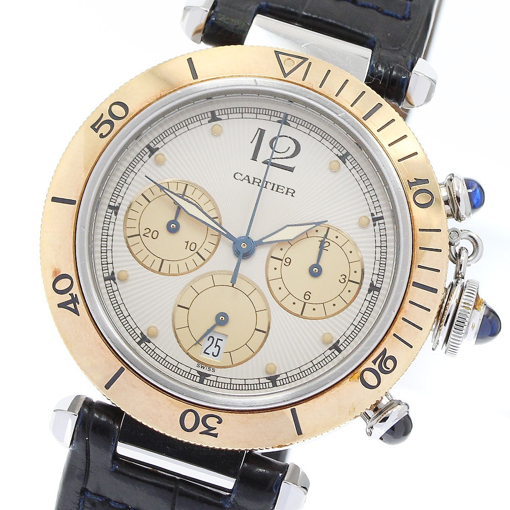 CARTIER Pasha 38 W3101155 YG bezel chronograph Silver / Gold Dial Quartz Men's Watch_900381