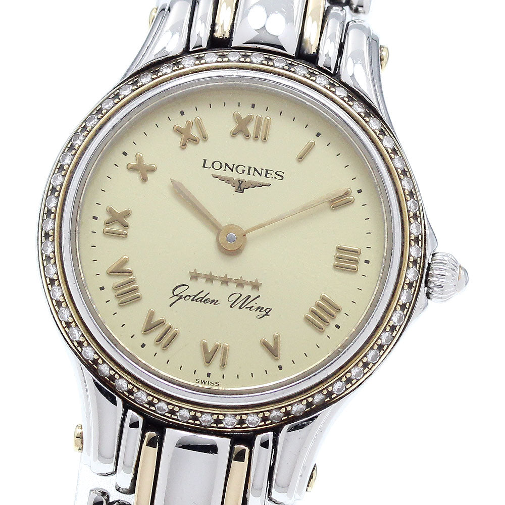 LONGINES Golden wing L3.107.5 Diamond Bezel Gold Dial Quartz Ladies Watch_900406