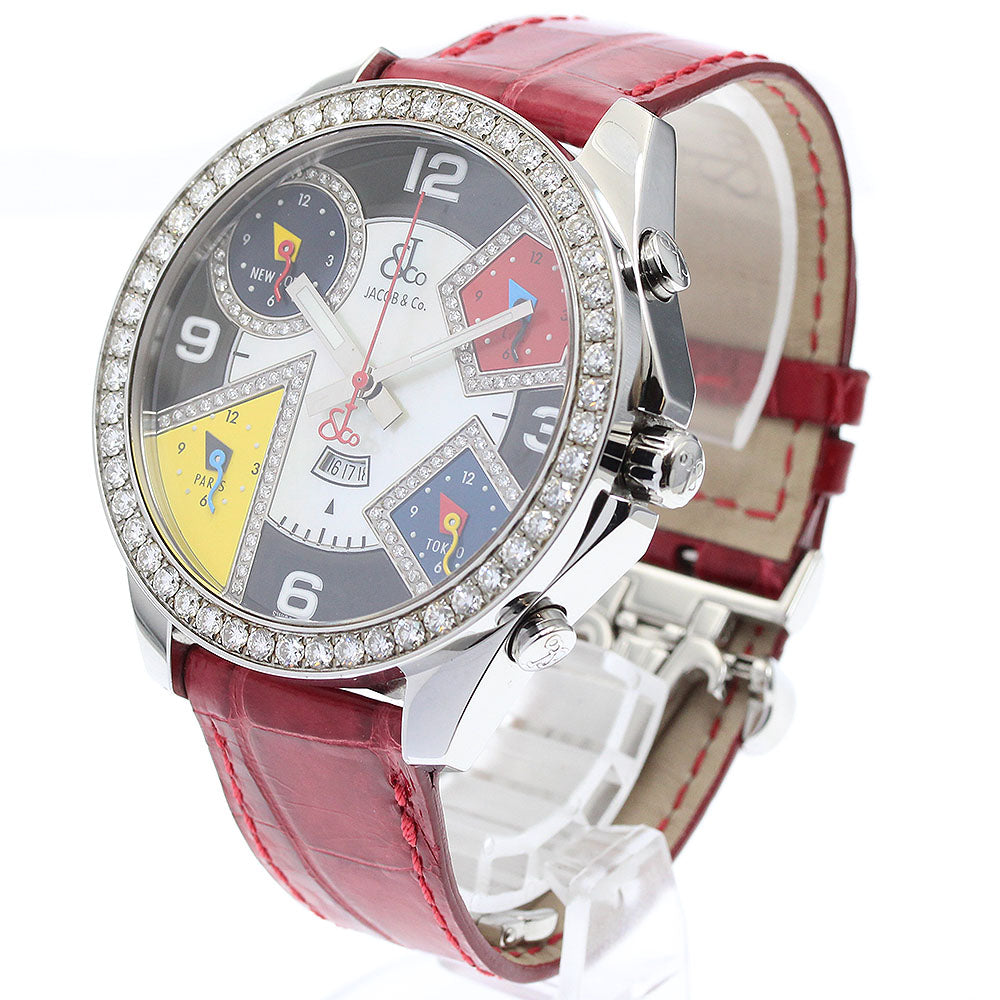 JACOB&CO 5 time zone Diamond Bezel White shell Quartz Men's Watch_900449