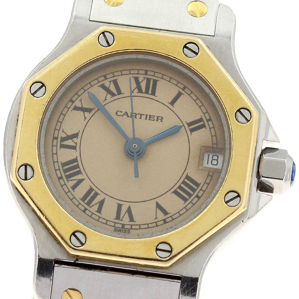 CARTIER Santos Octagon SM W2001683 Date Beige Dial Quartz Ladies Watch_900558