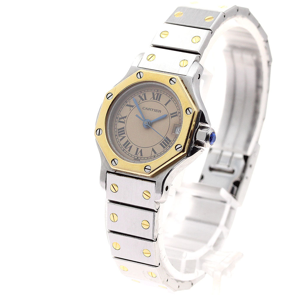 CARTIER Santos Octagon SM W2001683 Date Beige Dial Quartz Ladies Watch_900558