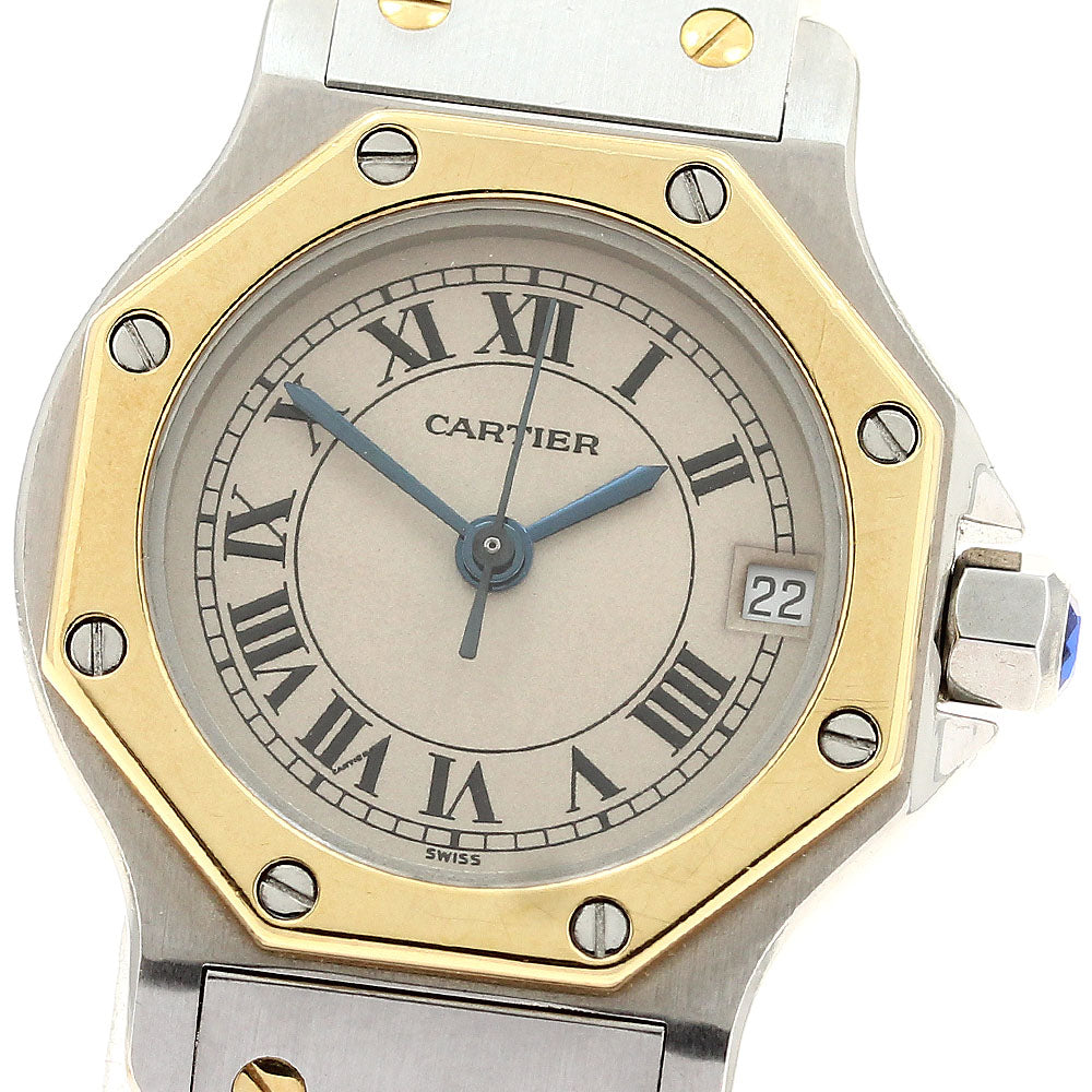 CARTIER Santos Octagon SM W2001683 Date beige Dial Quartz Ladies Watch_900726