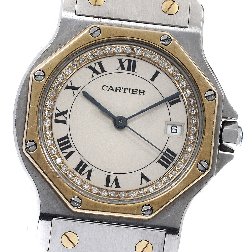 CARTIER Santos Octagon LM W2001583 YG2 tone after diamond beige Dial Quartz Men's Watch_900742