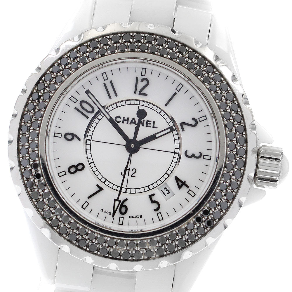 CHANEL J12 white ceramic H1630 black diamond bezel Quartz Ladies Watch_901950