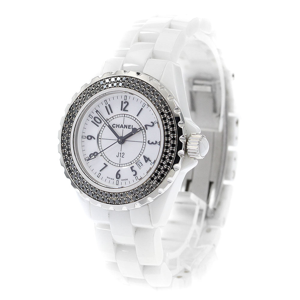 CHANEL J12 white ceramic H1630 black diamond bezel Quartz Ladies Watch_901950
