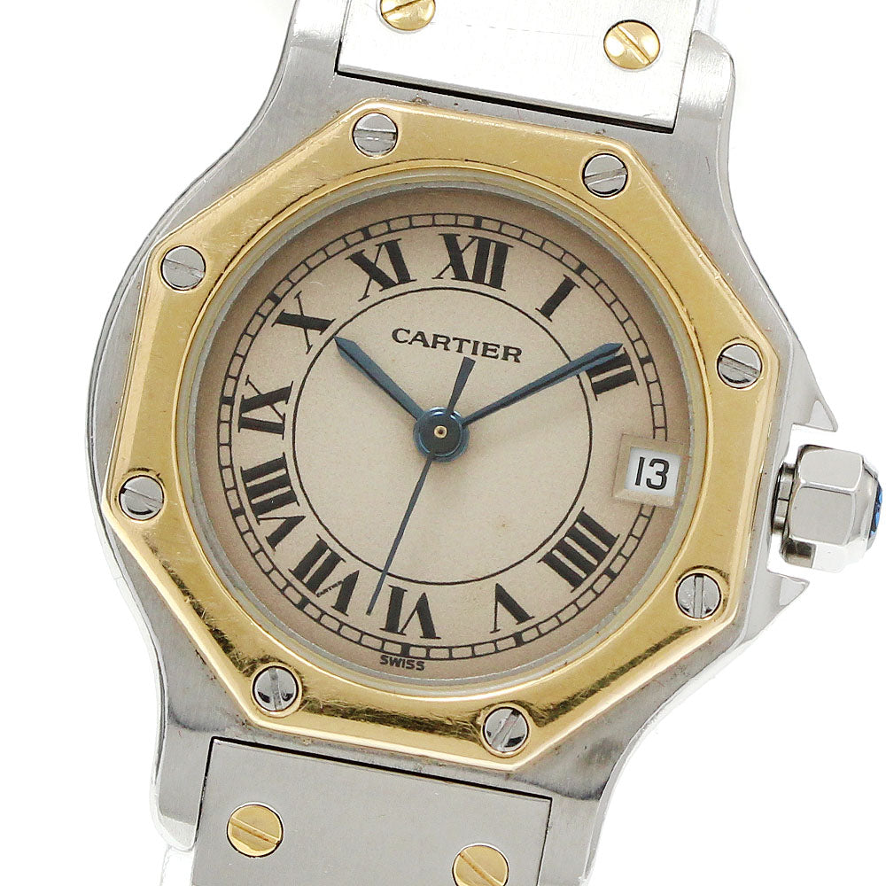 CARTIER Santos Octagon SM W2001683 Date YG2 tone Quartz Ladies Watch_902153