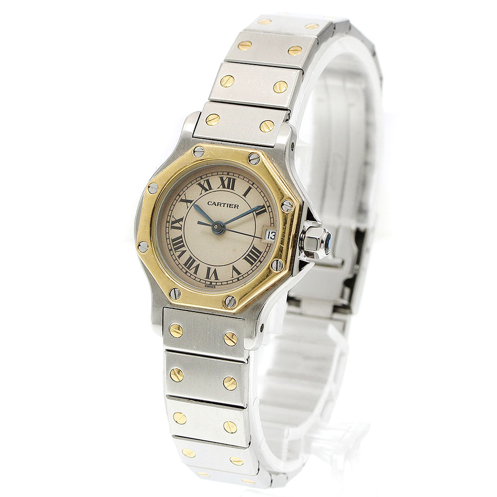 CARTIER Santos Octagon SM W2001683 Date YG2 tone Quartz Ladies Watch_902153