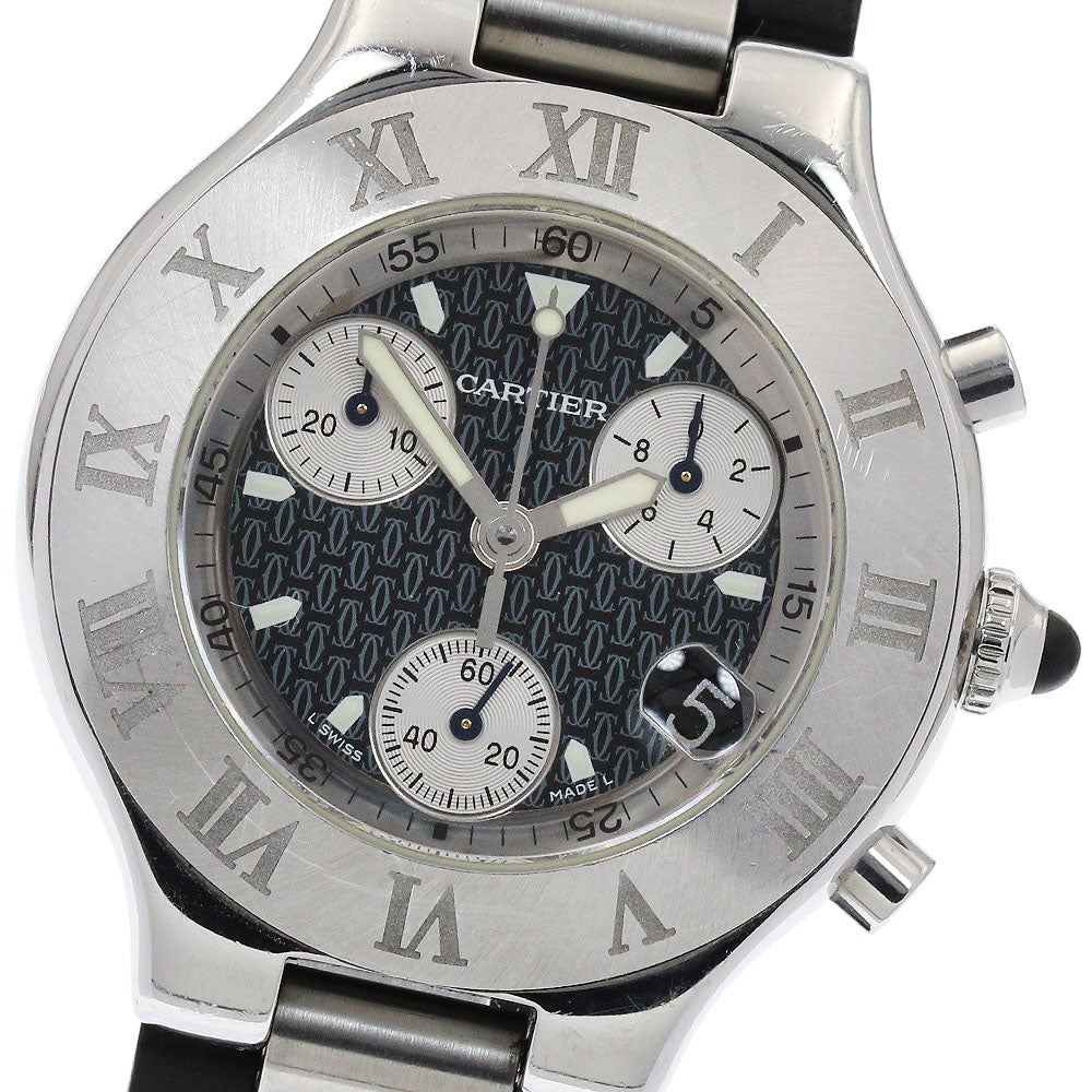 CARTIER CHRONOSCAPH W10125U2 Date Black / Silver Dial Quartz Men's Watch_902275