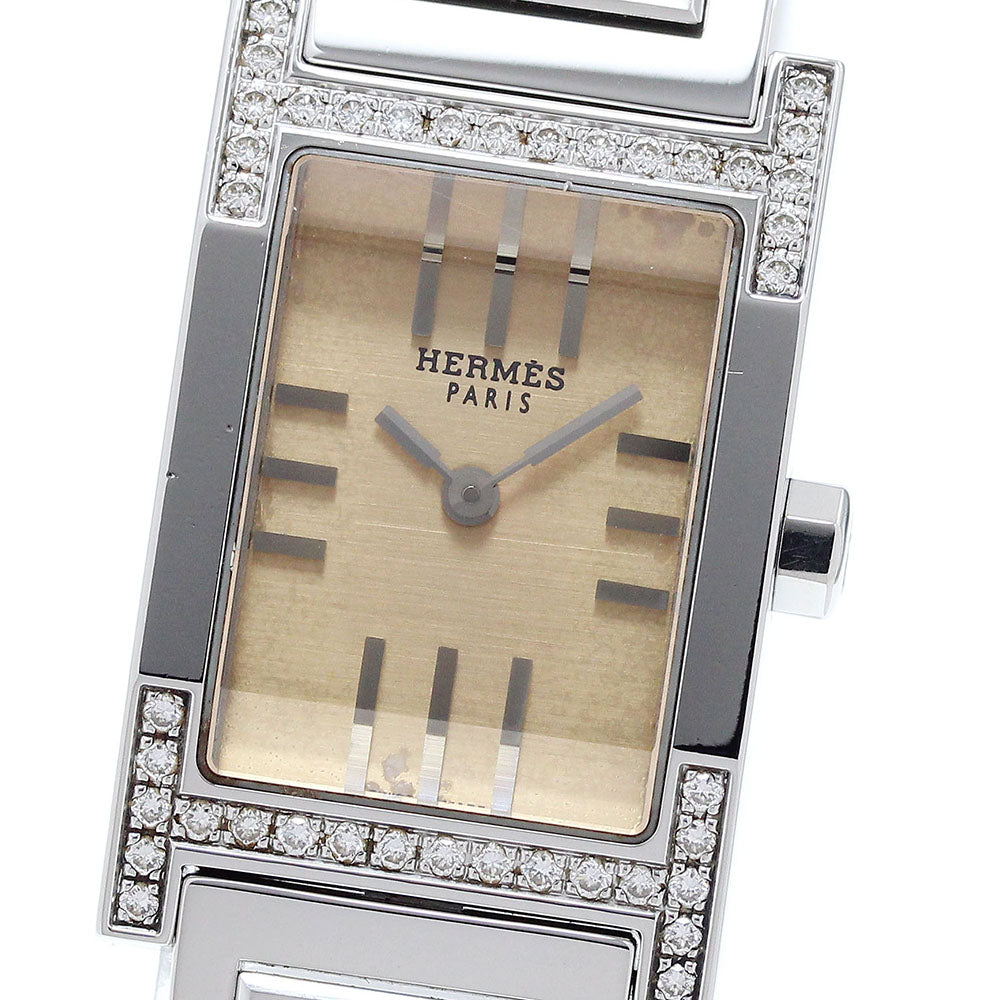 HERMES tandem TA1.230 Diamond Bezel Orange Dial Quartz Ladies Watch_902689