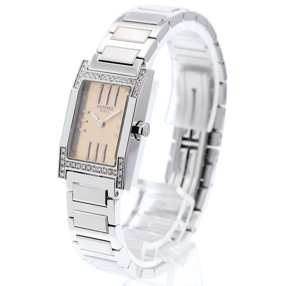 HERMES tandem TA1.230 Diamond Bezel Orange Dial Quartz Ladies Watch_902689