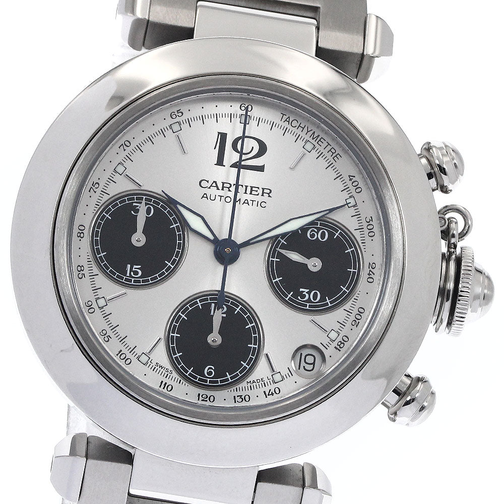 CARTIER Pasha C W31048M7 Chronograph Silver / Black Dial Automatic Boy's_902979
