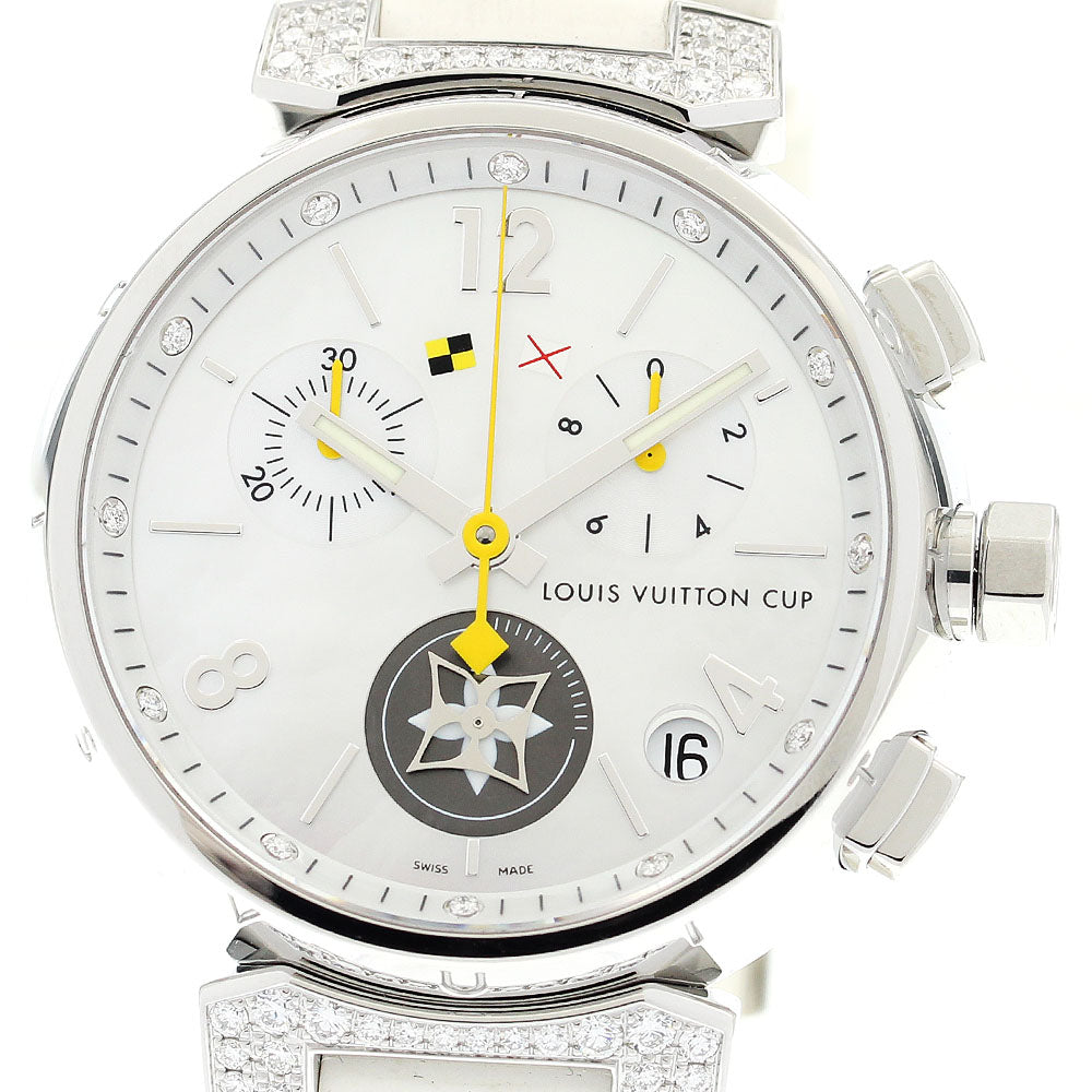 LOUIS VUITTON Tambour Q11BF Chronograph Lovely Cup 12P Lug Diamond White shell Dial Quartz Men's Watch_903193