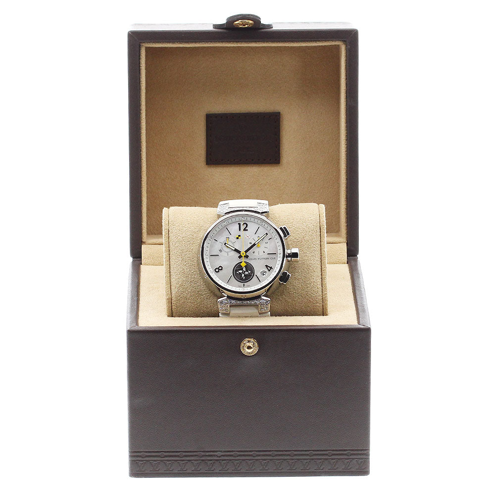 LOUIS VUITTON Tambour Q11BF Chronograph Lovely Cup 12P Lug Diamond White shell Dial Quartz Men's Watch_903193