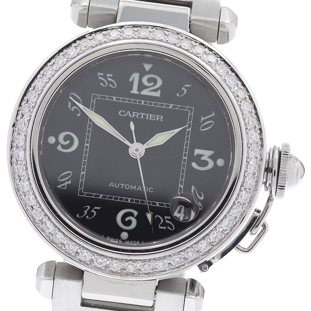 CARTIER Pasha C W31043M7 Aftermarket Diamond Bezel Date black Dial Automatic Boy's Watch_903291