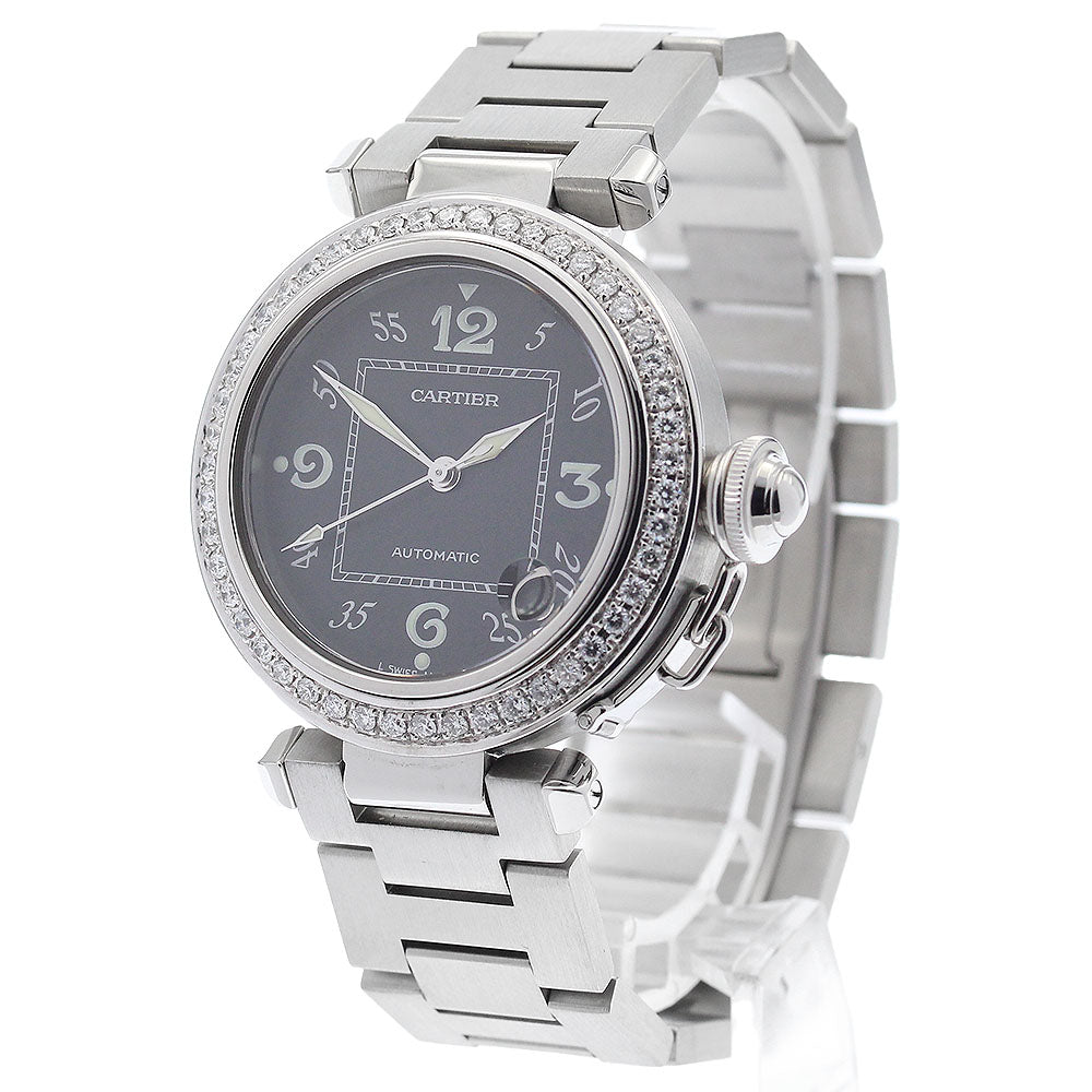 CARTIER Pasha C W31043M7 Aftermarket Diamond Bezel Date black Dial Automatic Boy's Watch_903291