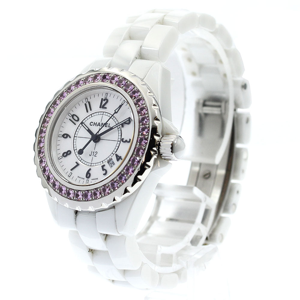 CHANEL J12 H1181 Pink Sapphire Bezel white Dial Quartz Ladies Watch_903320