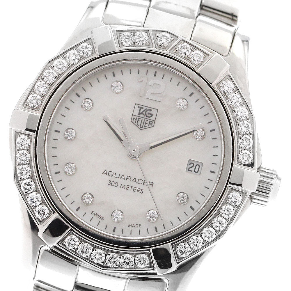 TAG HEUER Aqua racer WAF1416 Diamond Bezel White shell Dial Quartz Ladies Watch_903328
