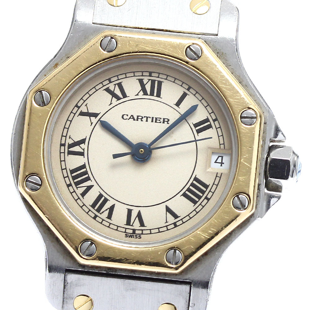 CARTIER Santos Octagon SM W2001683 Date beige Dial Quartz Ladies Watch_903529