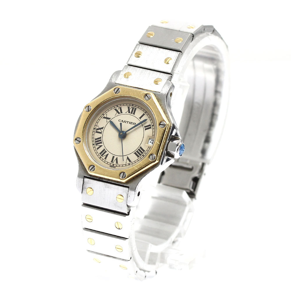 CARTIER Santos Octagon SM W2001683 Date beige Dial Quartz Ladies Watch_903529