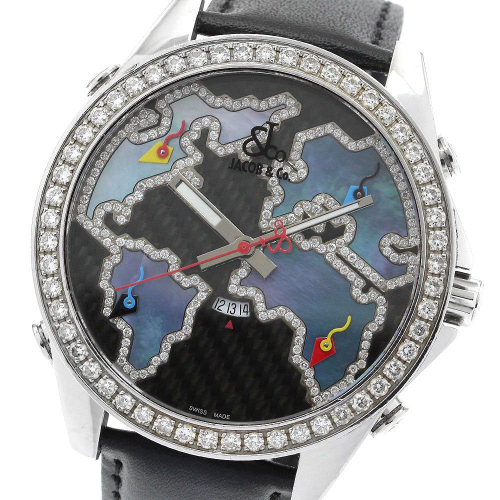 JACOB&CO 5 time zone JC127D Date Black / blue shell Dial Quartz Men's Watch_903600