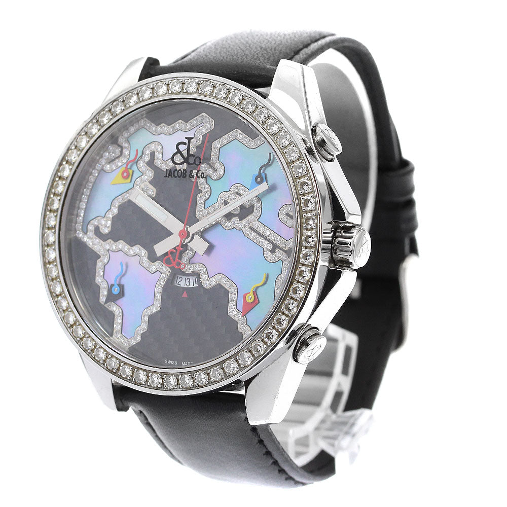 JACOB&CO 5 time zone JC127D Date Black / blue shell Dial Quartz Men's Watch_903600