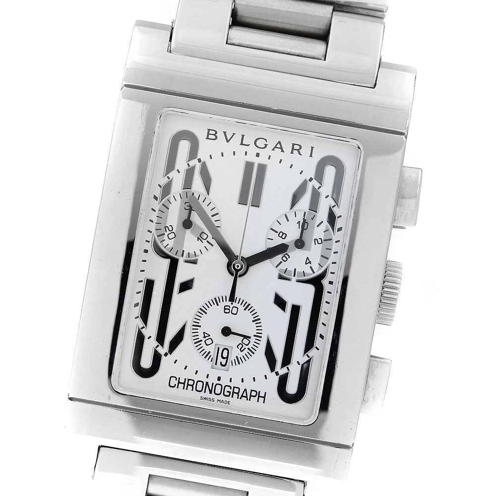 BVLGARI Rettangolo RTC49S Date Chronograph white Dial Quartz Men's Watch_903780