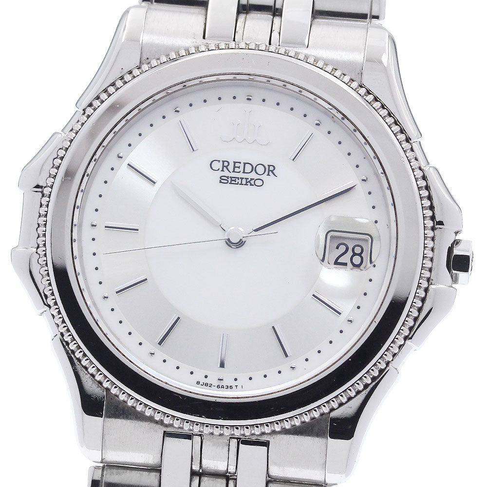 SEIKO CREDOR GCAX987/8J82-6A30 Date Bezel K18WG Silver Dial Quartz Men's_903795