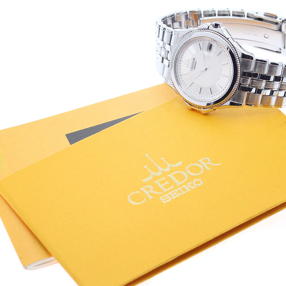 SEIKO CREDOR GCAX987/8J82-6A30 Date Bezel K18WG Silver Dial Quartz Men's_903795