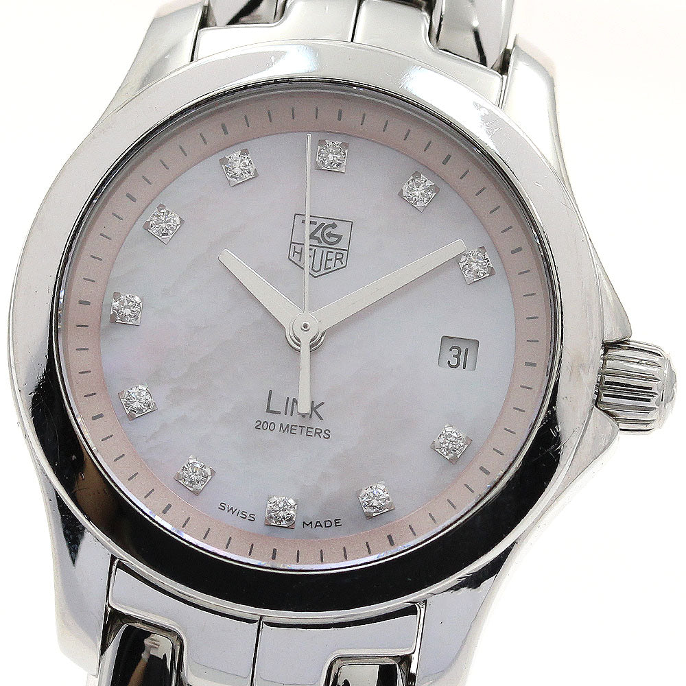 TAG HEUER Link WJF131B Date 11P diamond Pink shell Dial Quartz Ladies Watch_903879