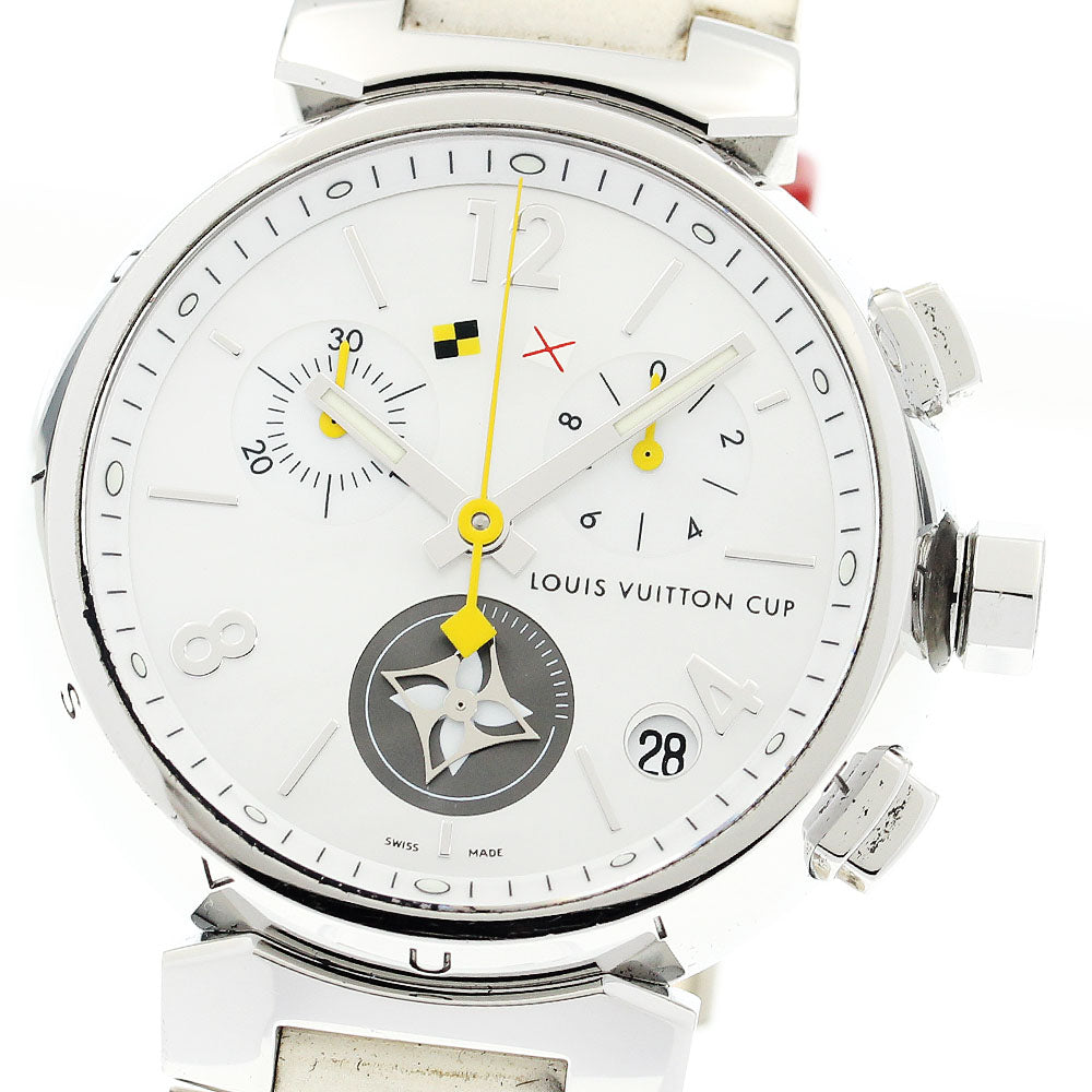 LOUIS VUITTON Tambour Q11BA Date Chronograph White shell Dial Quartz Men's Watch_904607