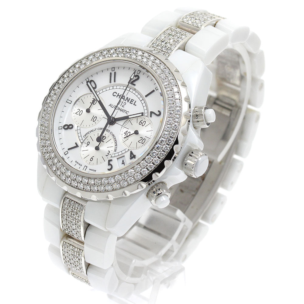 CHANEL J12 white ceramic H1007 After-Diamond Chronograph White / Silver Dial Automatic Men's Watch_904759