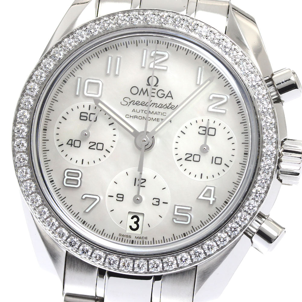 OMEGA Speedmaster 324.15.38.40.05.001 diamond bezel chronograph White shell Dial Automatic Ladies Watch_904913