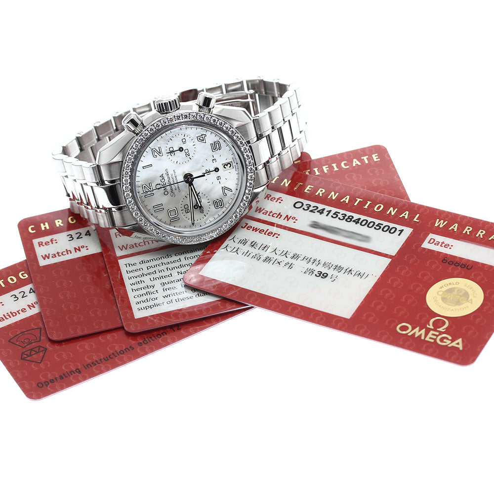 OMEGA Speedmaster 324.15.38.40.05.001 diamond bezel chronograph White shell Dial Automatic Ladies Watch_904913