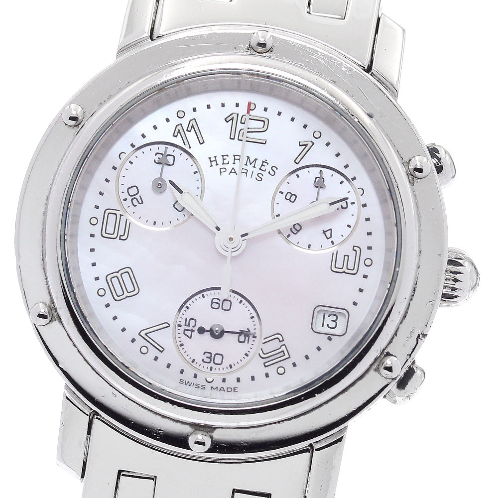 HERMES Clipper chrono CL1.310 Date Pink shell Dial Quartz Ladies Watch_904920
