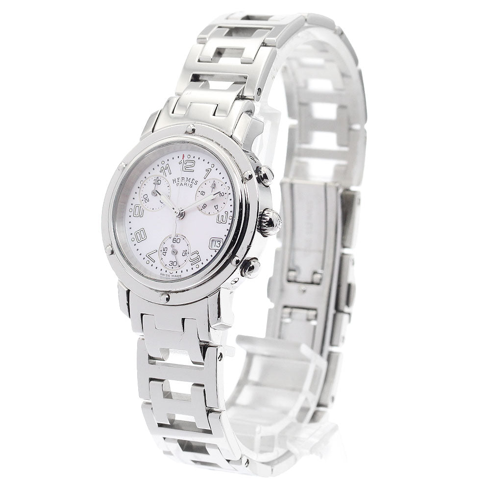 HERMES Clipper chrono CL1.310 Date Pink shell Dial Quartz Ladies Watch_904920