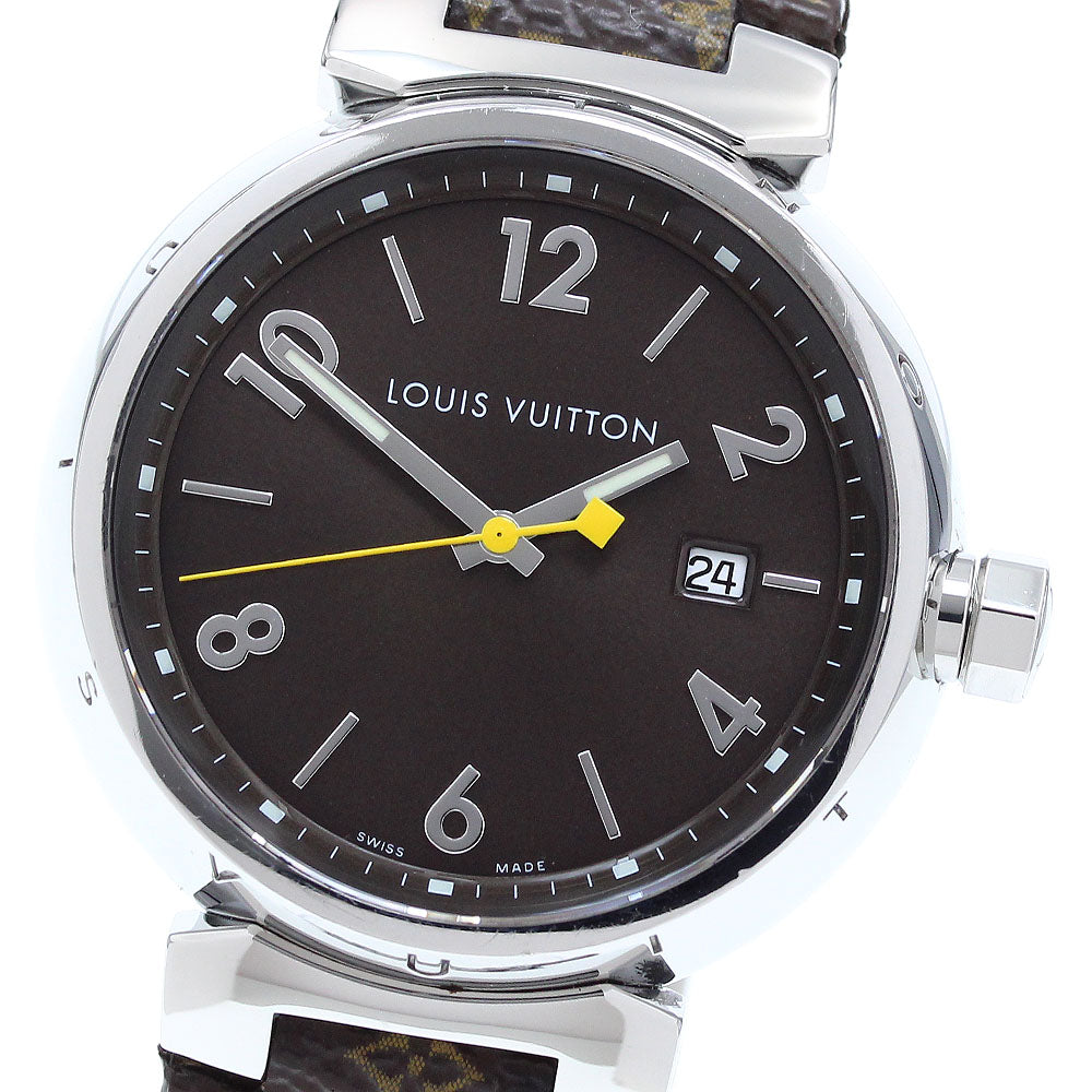 LOUIS VUITTON Tambour Q1111 Date Brown Dial Quartz Men's Watch_904959