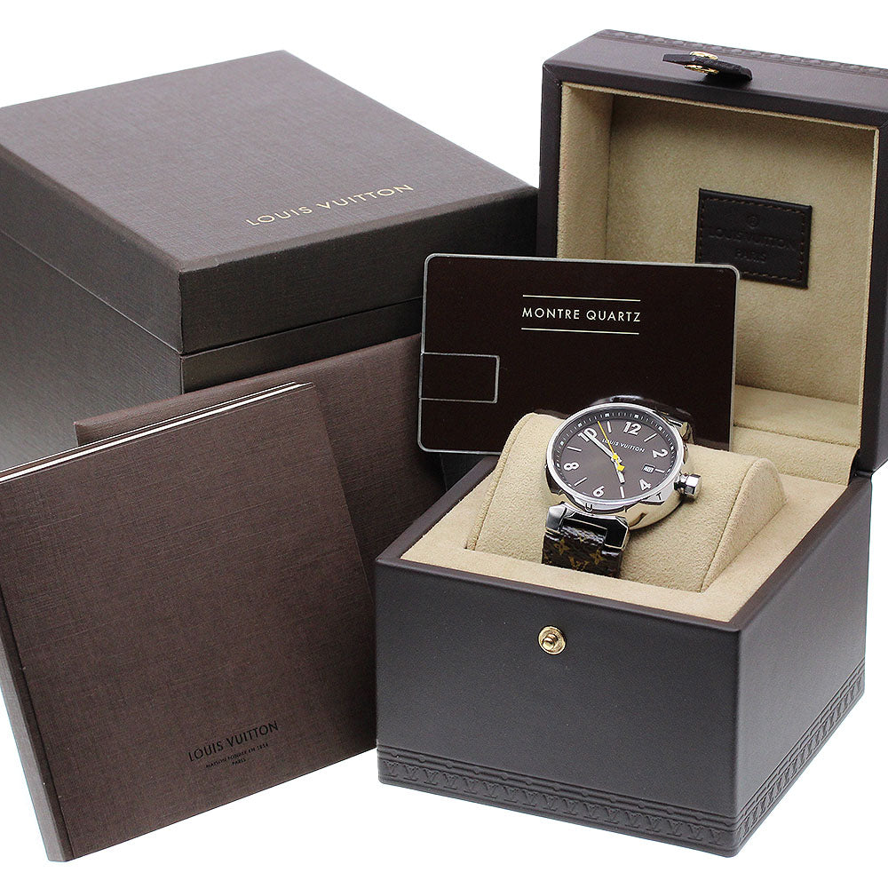 LOUIS VUITTON Tambour Q1111 Date Brown Dial Quartz Men's Watch_904959