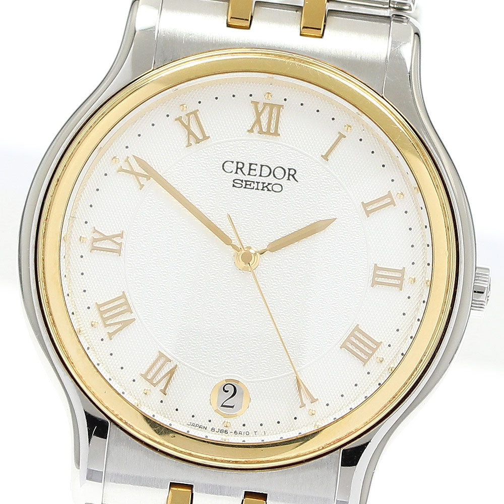 SEIKO CREDOR 8J86-6A00 Date K18YGBezel Silver Dial Quartz Men's Watch_904967