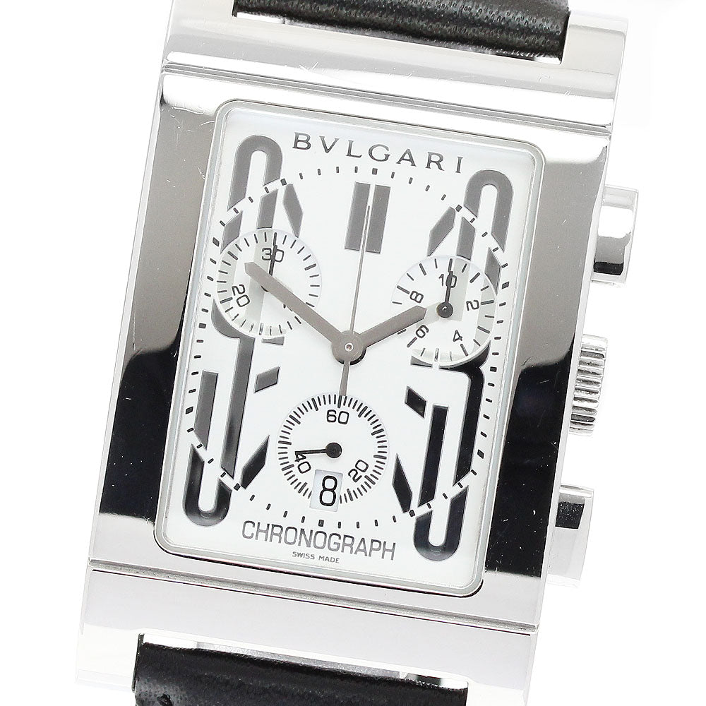 BVLGARI Rettangolo RTC49S Date Chronograph White Dial Quartz Men's Watch_904970