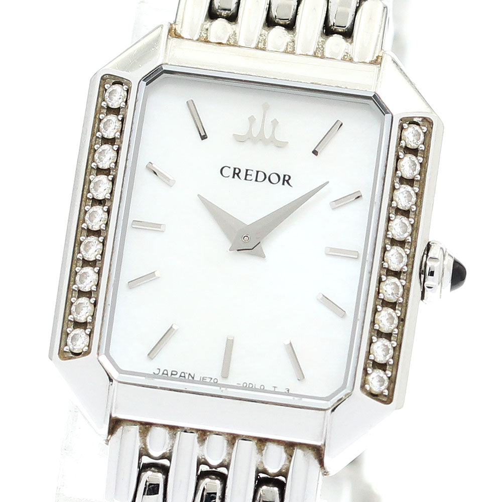 SEIKO CREDOR SIGNO GSTE889/1E70-0CG0 side diamond bezel White shell Dial Quartz Ladies Watch_905127
