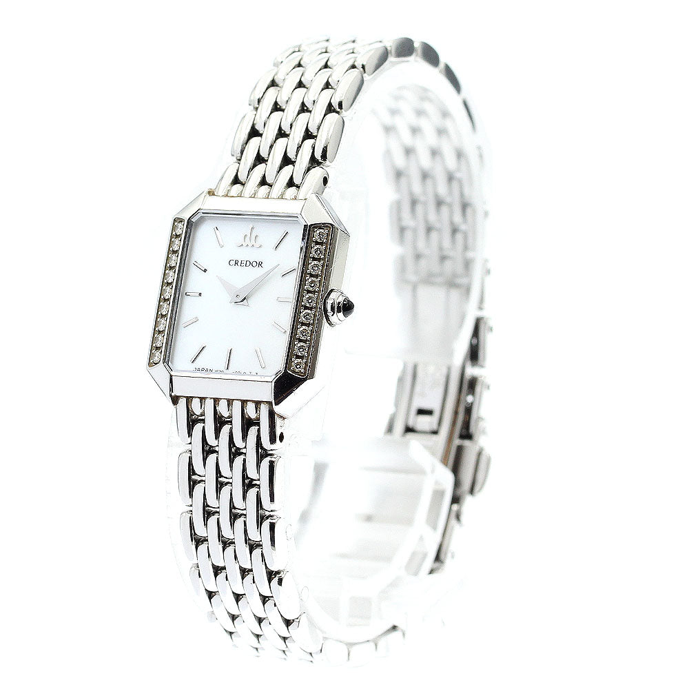 SEIKO CREDOR SIGNO GSTE889/1E70-0CG0 side diamond bezel White shell Dial Quartz Ladies Watch_905127