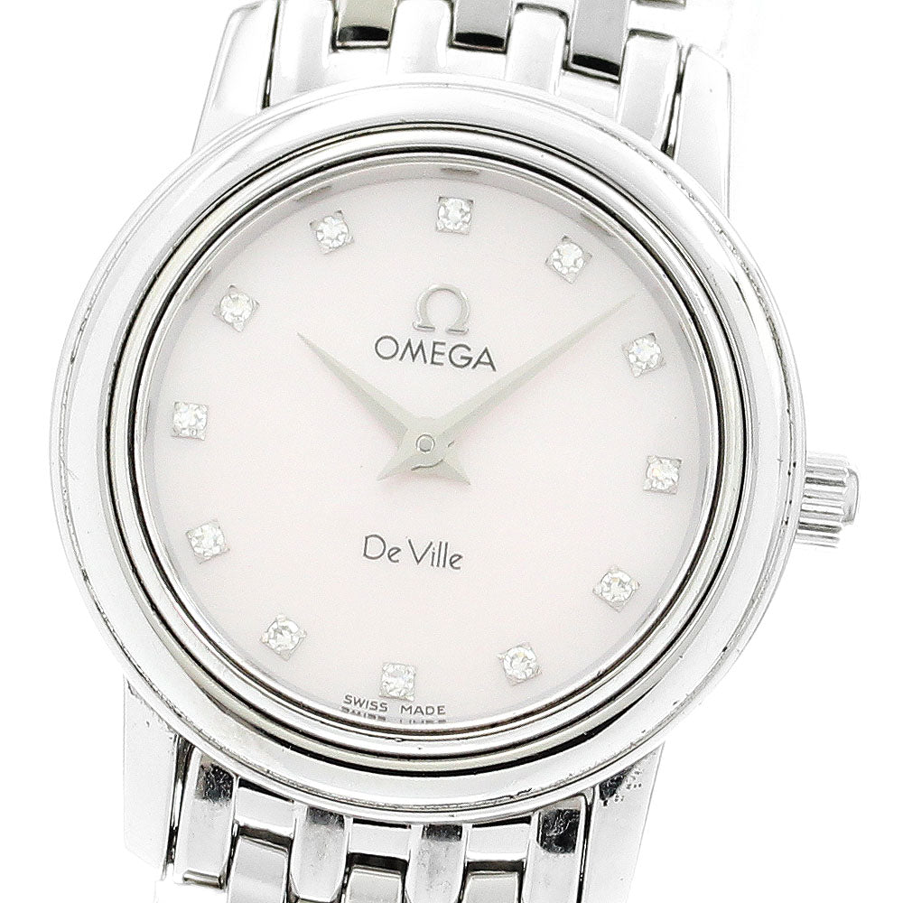 OMEGA De Ville Prestige 4570.76 12P diamond Pink shell Dial Quartz Ladies Watch_905224