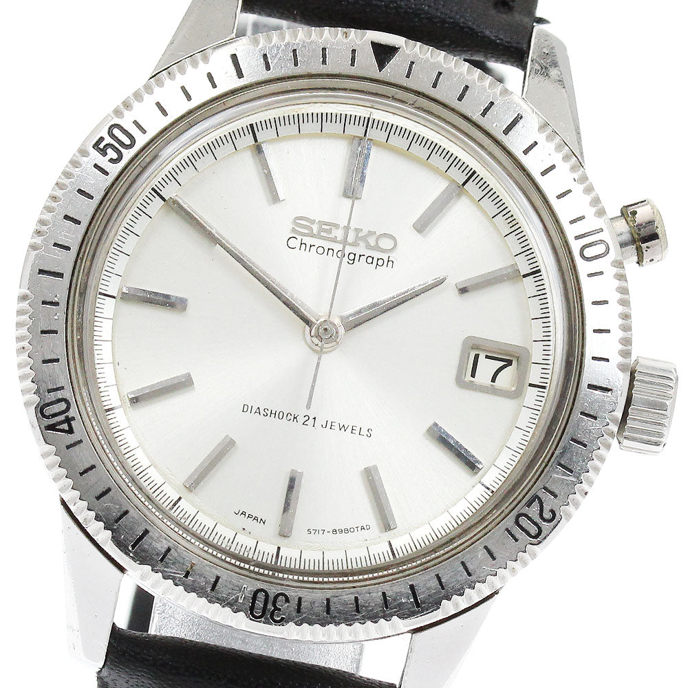 SEIKO 5717-8990 One push chronograph Silver Dial Hand Winding Men's Watch_905242