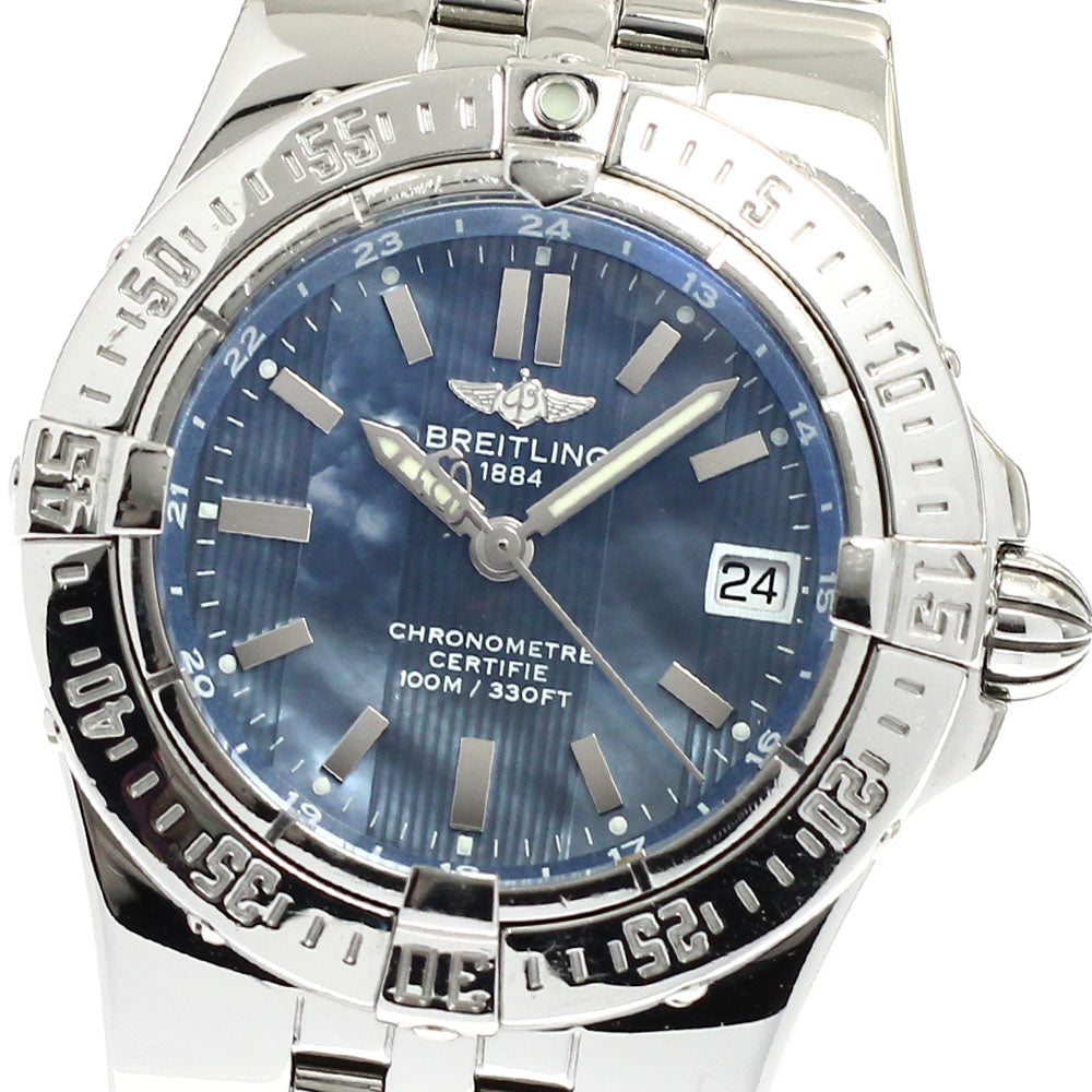 BREITLING Star liner A71340 Date Blue shell Dial Quartz Ladies Watch_905496