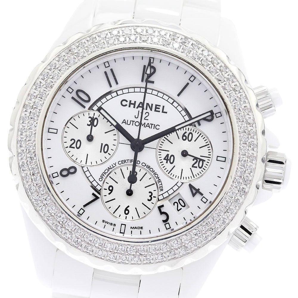 CHANEL J12 white ceramic H1007 After-Diamond Bezel Chronograph White / Silver Dial Automatic Men's Watch_905665