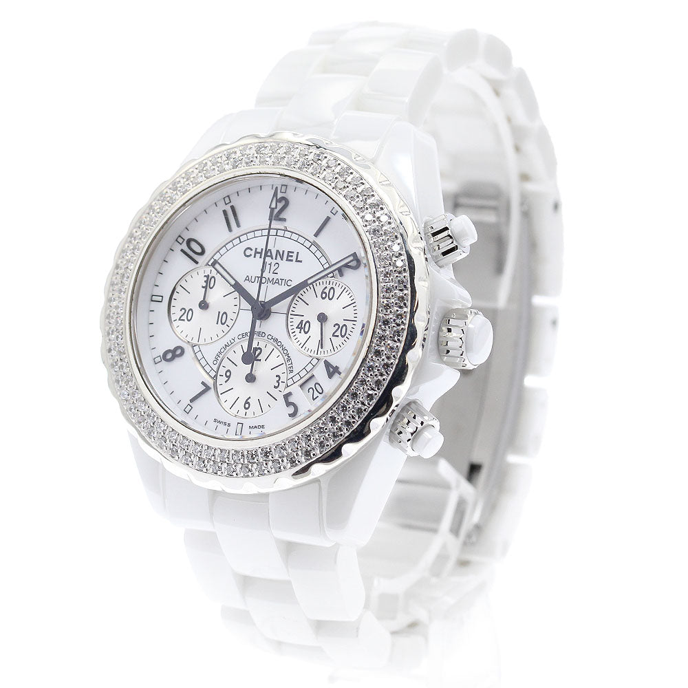 CHANEL J12 white ceramic H1007 After-Diamond Bezel Chronograph White / Silver Dial Automatic Men's Watch_905665