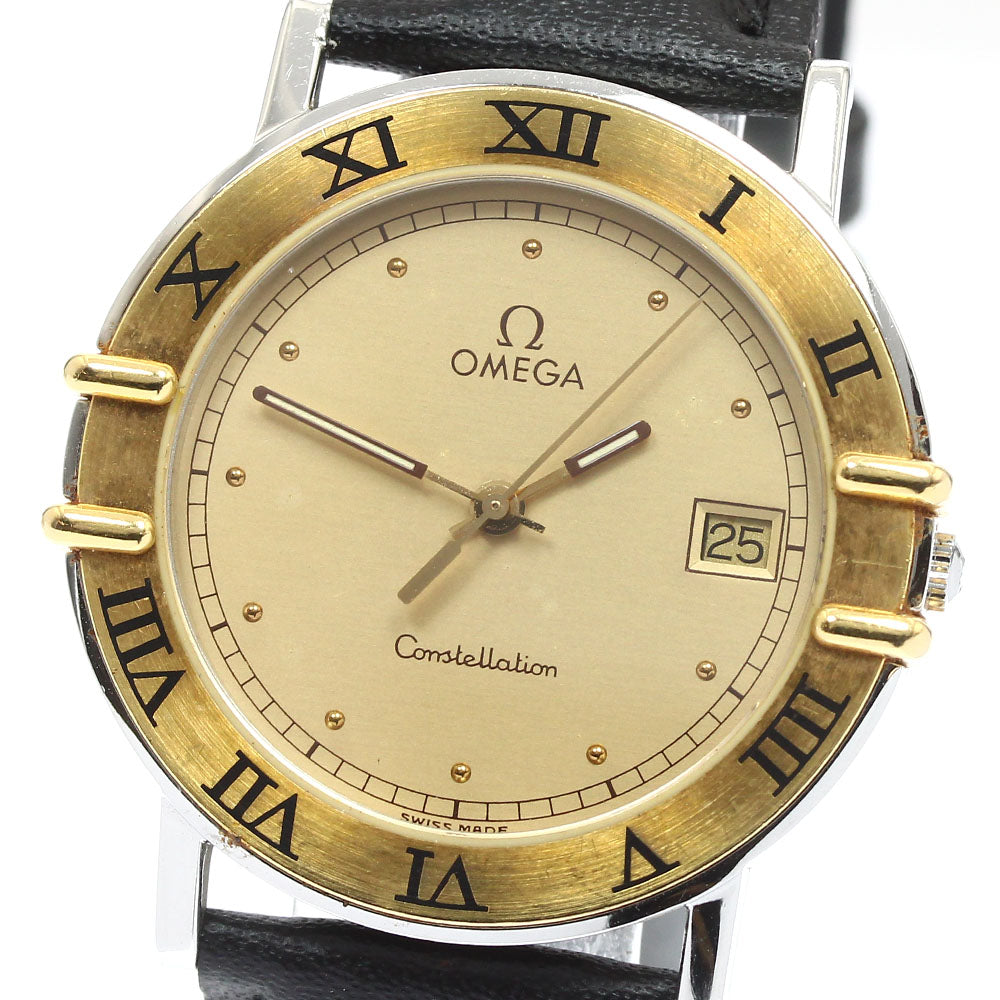 OMEGA Constellation Date YG bezel gold Dial Quartz Men's Watch_905685