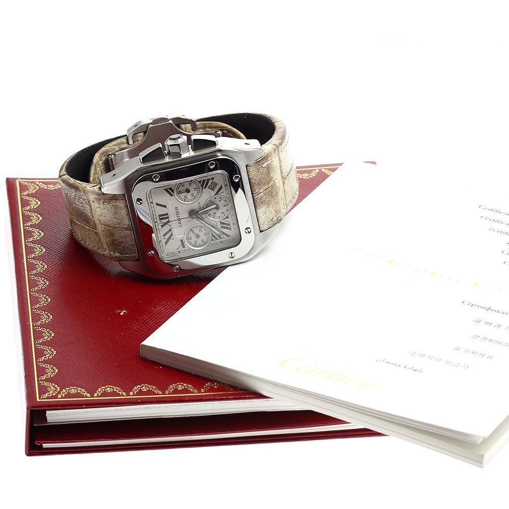 CARTIER Santos 100 XL W20090X8 Chronograph Silver Dial Automatic Men's Watch_905900